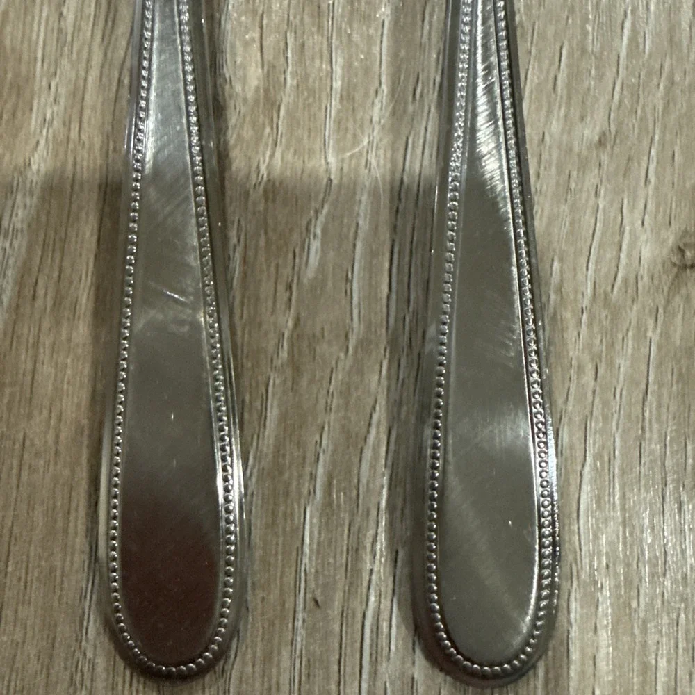 6 Pcs Oval Place Spoons Vanity‎ Stainless Beaded Outline Stanley Roberts